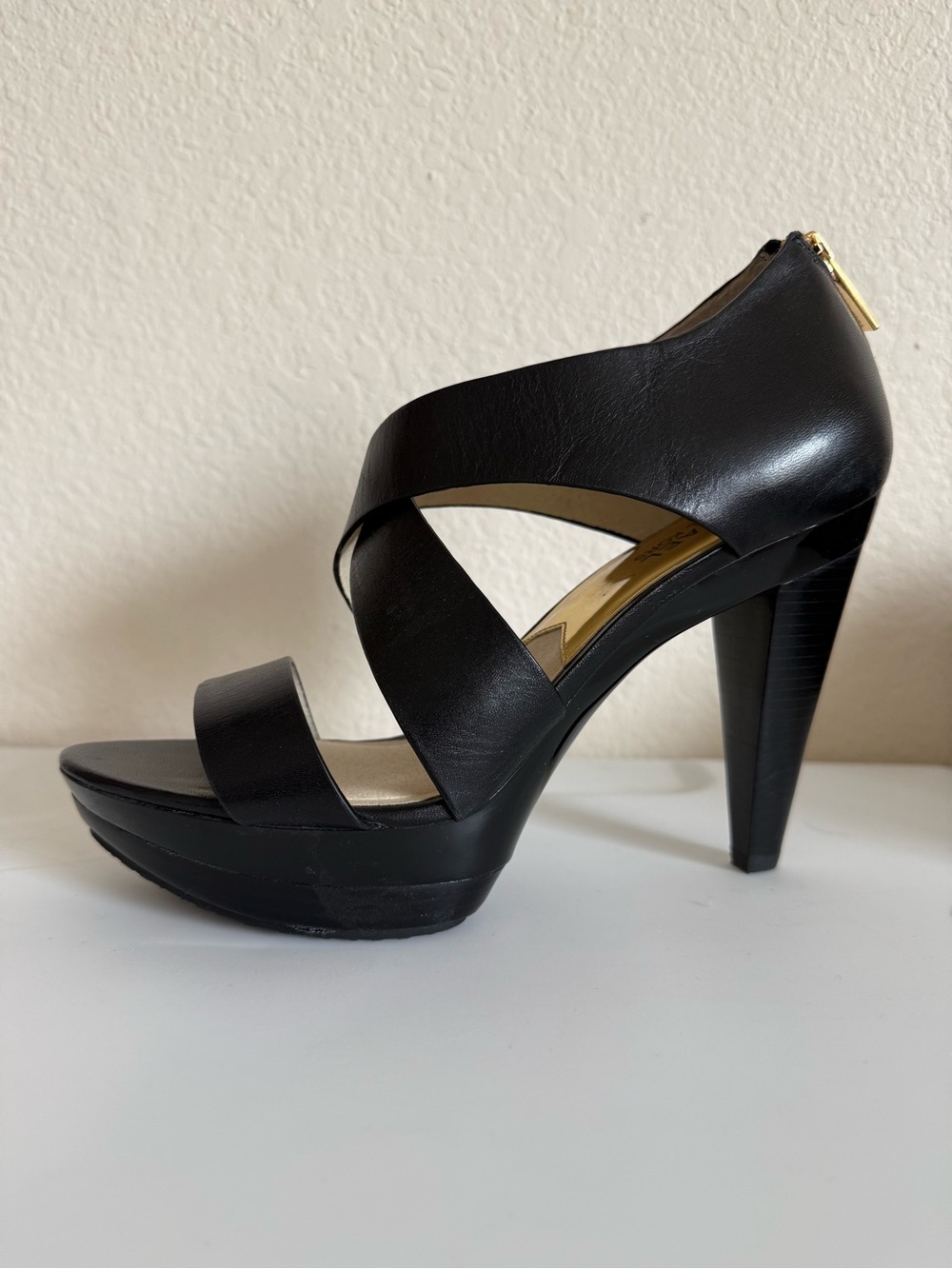 Michael Kors Black Strappy Leather Platform Heels